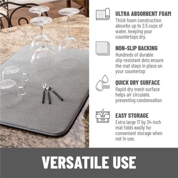 Dish Mat 24" x 17" (LARGEST MAT) Microfiber Dish Drying Mat - Picture 4 of 7